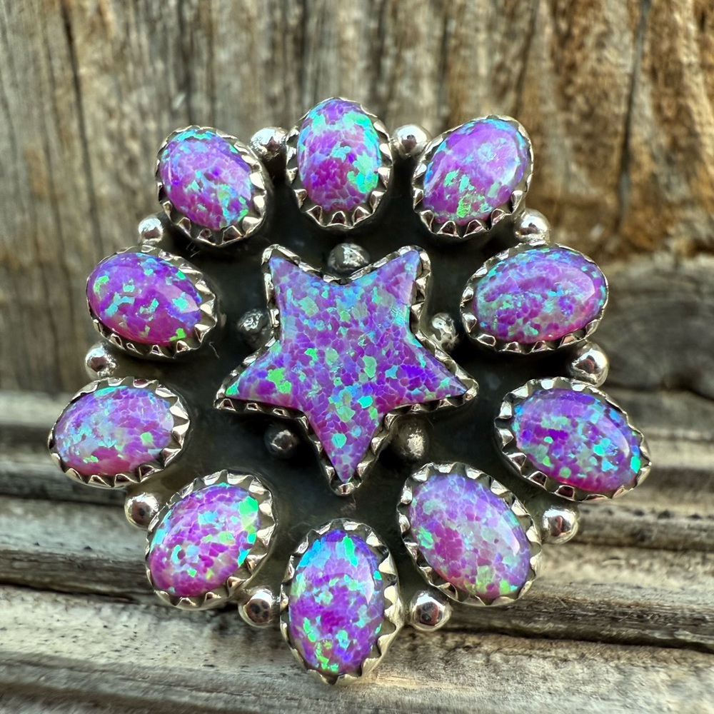 Purple Fire Opal Starburst Sterling Silver 925 Ring